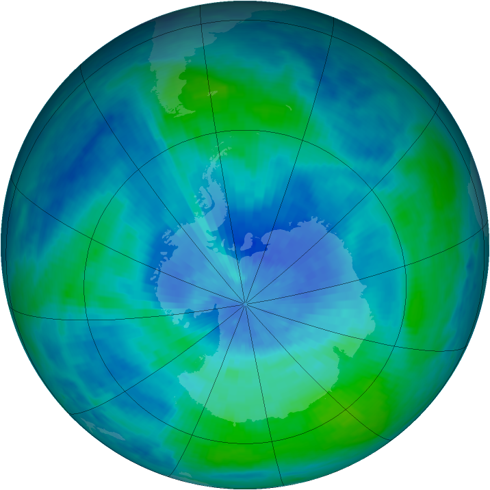 Antarctic ozone map for 15 March 1986